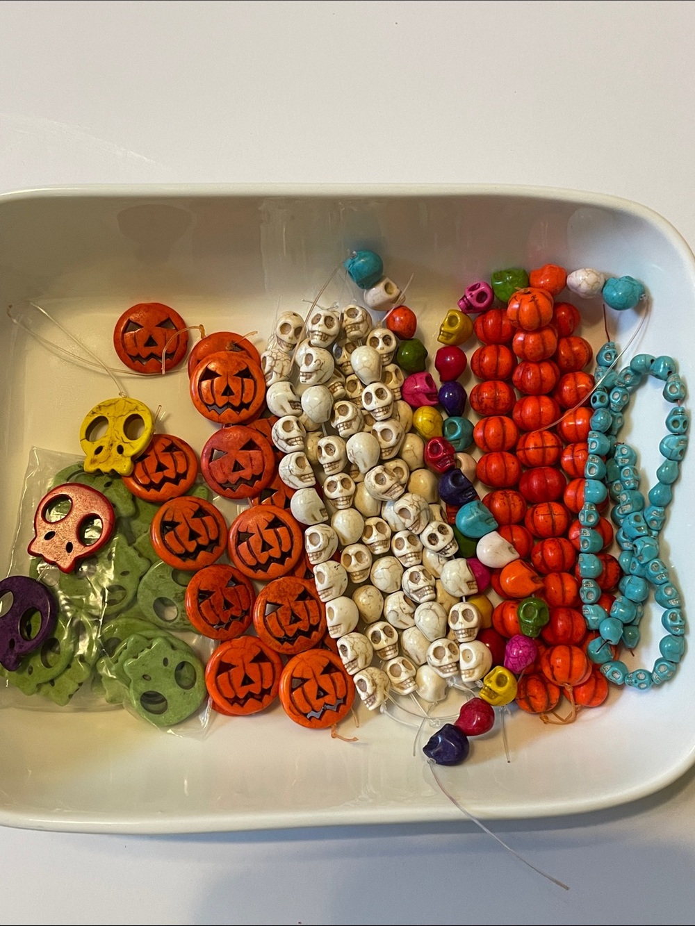 Skull Fall Halloween Bead Set - Orange, White, Turquoise & Multi